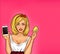 pop art illustration of a young girl holding smartphone and credit card.