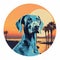 Pop-art Inspired Graphic Design: Weimaraner Dog At Sunset On The Beach