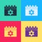 Pop art Jewish calendar with star of david icon isolated on color background. Hanukkah calendar day. Vector