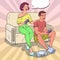 Pop Art Joyful Couple Playing Video Game. Girl and Guy with Console Joystick