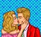 Pop art kissing man and woman