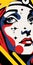 Pop Art Lady With Blue And Red Face: Bold Graphic Design Illustration