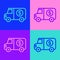 Pop art line Armored truck icon isolated on color background. Vector