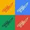 Pop art line Bayonet on rifle icon isolated on color background. Vector