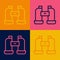 Pop art line Binoculars icon isolated on color background. Find software sign. Spy equipment symbol. Vector