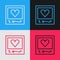 Pop art line Blanks photo frames and hearts icon isolated on color background. Valentines Day symbol. Vector.