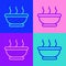 Pop art line Bowl of hot soup icon isolated on color background. Vector