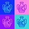 Pop art line Broken ancient amphorae icon isolated on color background. Vector