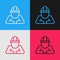 Pop art line Builder icon isolated on color background. Construction worker. Vector