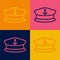 Pop art line Captain hat icon isolated on color background. Vector