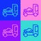 Pop art line Car transporter truck for transportation of car icon isolated on color background. Vector Illustration