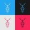 Pop art line Christian cross on chain icon isolated on color background. Church cross. Vector