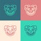 Pop art line Clown head icon isolated on color background. Vector