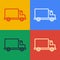 Pop art line Delivery cargo truck vehicle icon isolated on color background. Vector Illustration