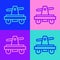 Pop art line Draisine handcar railway bicycle transport icon isolated on color background. Vector