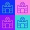 Pop art line Egyptian house icon isolated on color background. Vector