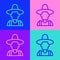 Pop art line Farmer in the hat icon isolated on color background. Vector