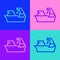 Pop art line Fishing boat icon isolated on color background. Fishing trawler. Vector