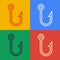 Pop art line Fishing hook icon isolated on color background. Fishing tackle. Vector