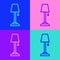 Pop art line Floor lamp icon isolated on color background. Vector