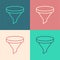 Pop art line Funnel or filter icon isolated on color background. Vector