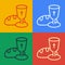 Pop art line Goblet and bread icon isolated on color background. Bread and wine cup. Holy communion sign. Vector