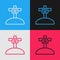 Pop art line Grave with cross icon isolated on color background. Vector