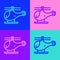 Pop art line Helicopter aircraft vehicle icon isolated on color background. Vector
