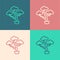 Pop art line Japanese bonsai tree icon isolated on color background. Japanese culture, horticulture, olericulture hobby