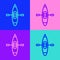 Pop art line Kayak and paddle icon isolated on color background. Kayak and canoe for fishing and tourism. Outdoor