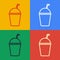 Pop art line Milkshake icon isolated on color background. Plastic cup with lid and straw. Vector Illustration