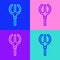 Pop art line Neptune Trident icon isolated on color background. Vector