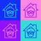 Pop art line Nursing home building icon isolated on color background. Health care for old and sick people. Center for