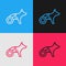 Pop art line Paralyzed dog in wheelchair icon isolated on color background. Vector