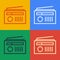 Pop art line Radio with antenna icon isolated on color background. Vector Illustration