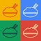 Pop art line Rice in a bowl with chopstick icon isolated on color background. Traditional Asian food. Vector