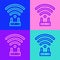 Pop art line Router and wi-fi signal icon isolated on color background. Wireless ethernet modem router. Computer