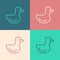 Pop art line Rubber duck icon isolated on color background. Vector