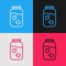 Pop art line Strawberry jam jar icon isolated on color background. Vector