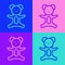 Pop art line Teddy bear plush toy icon isolated on color background. Vector