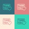 Pop art line Thank you with heart icon isolated on color background. Handwritten lettering. Vector