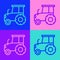 Pop art line Tractor icon isolated on color background. Vector