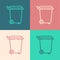 Pop art line Trash can icon isolated on color background. Garbage bin sign. Recycle basket icon. Office trash icon