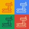 Pop art line Treadmill machine icon isolated on color background. Vector