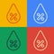 Pop art line Water drop percentage icon isolated on color background. Humidity analysis. Vector