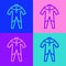 Pop art line Wetsuit for scuba diving icon isolated on color background. Diving underwater equipment. Vector