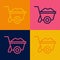 Pop art line Wheelbarrow icon isolated on color background. Tool equipment. Agriculture cart wheel farm. Vector