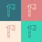 Pop art line Wooden axe icon isolated on color background. Lumberjack axe. Vector