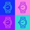 Pop art line Wrist watch icon isolated on color background. Wristwatch icon. Vector