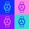 Pop art line Wrist watch icon isolated on color background. Wristwatch icon. Vector Illustration